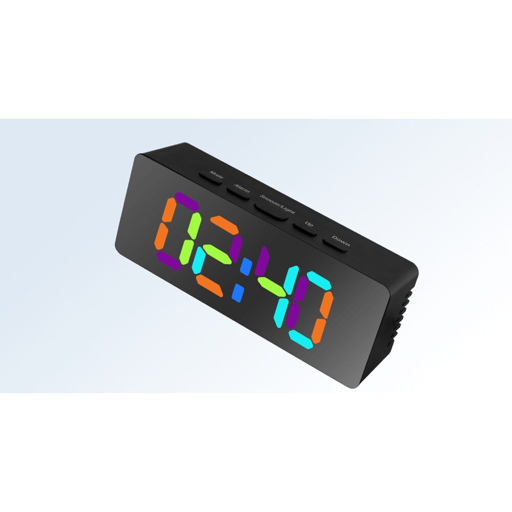 2PK Liquid Ears Slimline RGB Colour Changing Dual Alarm Clock Time Date Black