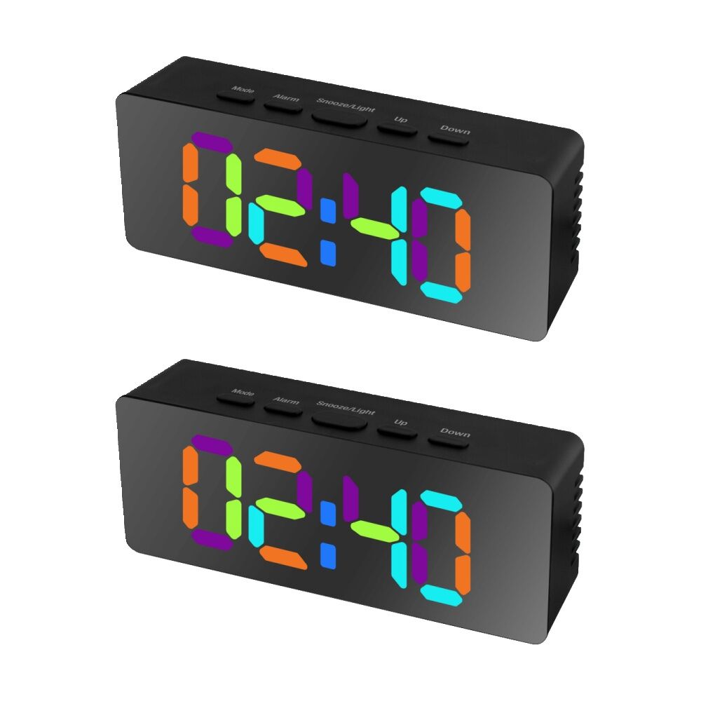 2PK Liquid Ears Slimline RGB Colour Changing Dual Alarm Clock Time Date Black