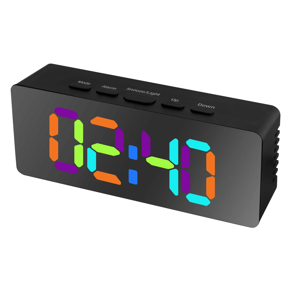 2PK Liquid Ears Slimline RGB Colour Changing Dual Alarm Clock Time Date Black