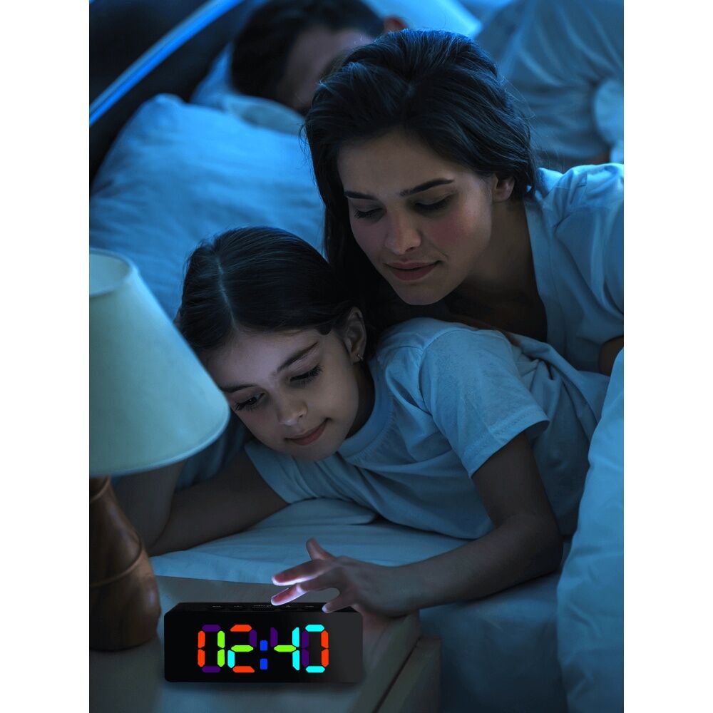 2PK Liquid Ears Slimline RGB Colour Changing Dual Alarm Clock Time Date Black