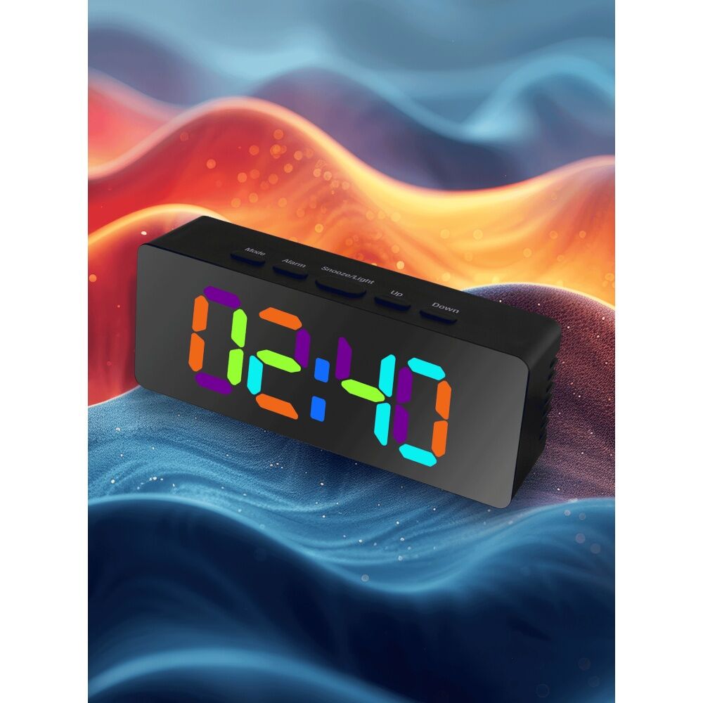 2PK Liquid Ears Slimline RGB Colour Changing Dual Alarm Clock Time Date Black