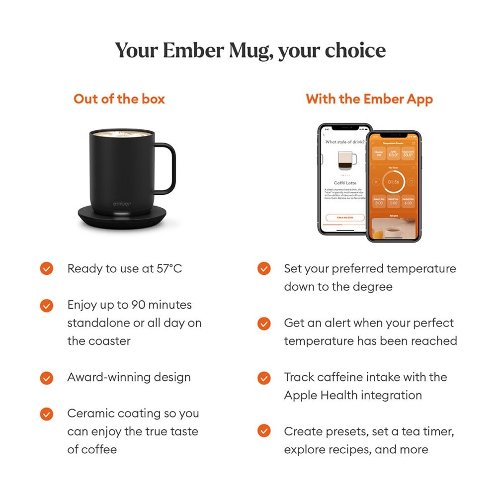 Ember Electric Insulated Smart Mug Cup W/ Charging Coaster 295mL Black