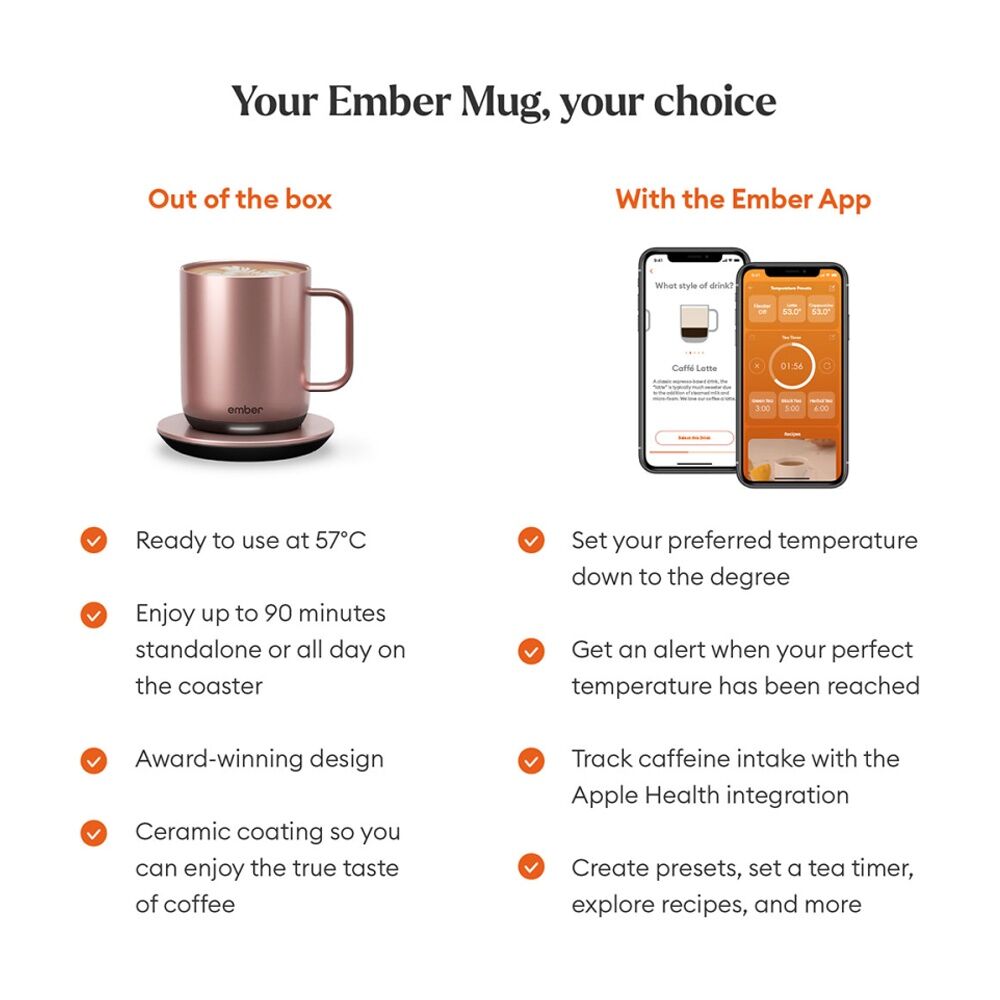 Ember Electric Insulated Smart Mug Cup W/ Charging Coaster 295mL Rose Gold