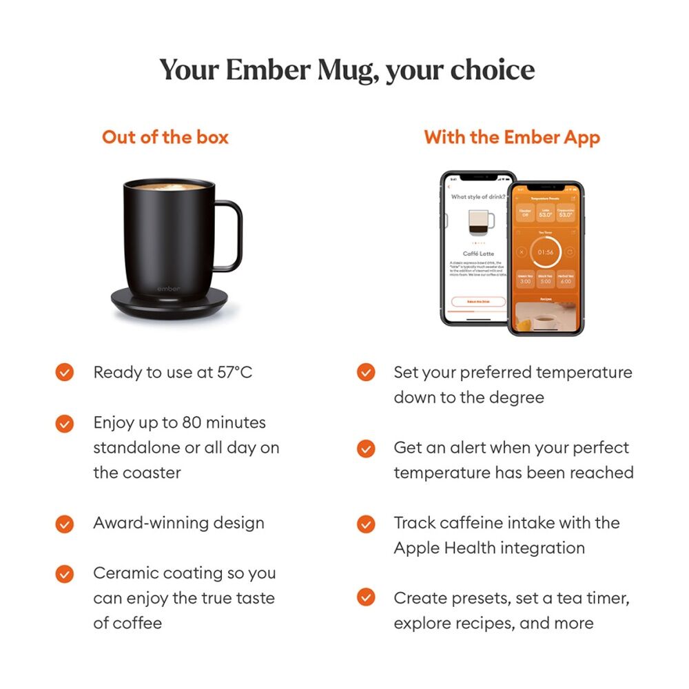 Ember Electric Insulated Smart Mug Cup W/ Charging Coaster 414mL Black