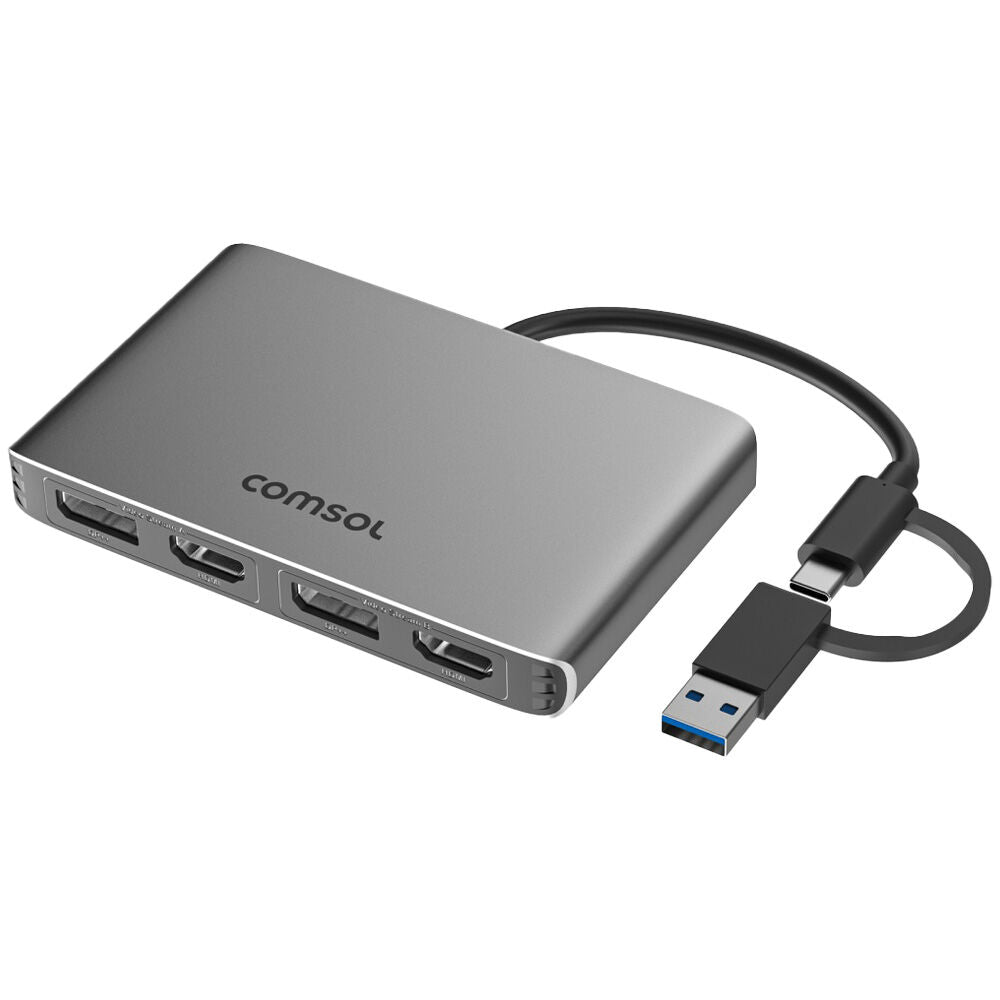 Comsol USB-C to Dual 4K HDMI Universal Monitor Computer Adaptor Silver