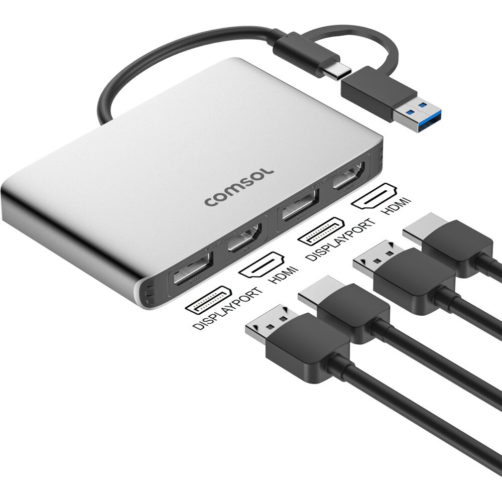 Comsol USB-C to Dual 4K HDMI Universal Monitor Computer Adaptor Silver