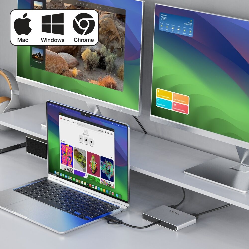 Comsol USB-C to Dual 4K HDMI Universal Monitor Computer Adaptor Silver