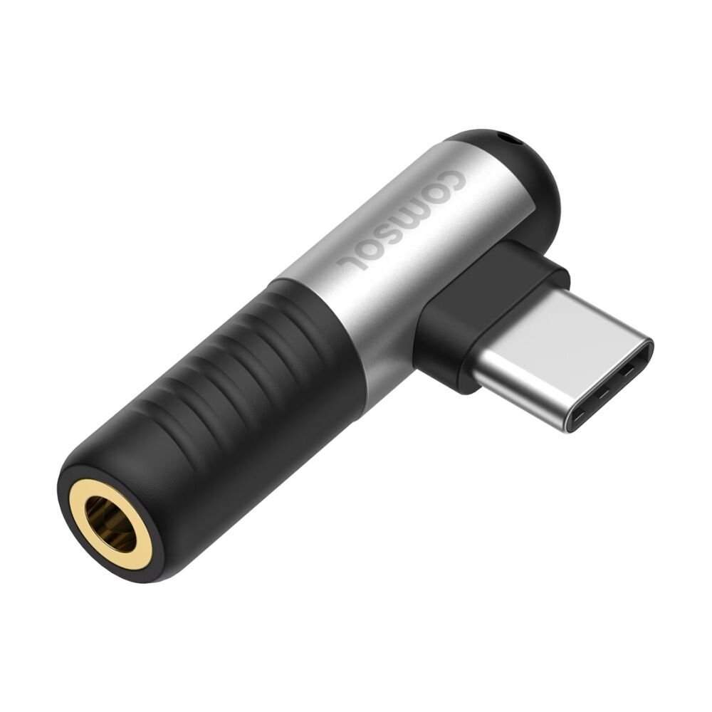 2PK Comsol USB-C To 3.5mm Right Angle Digital Analog Audio Adapter Black