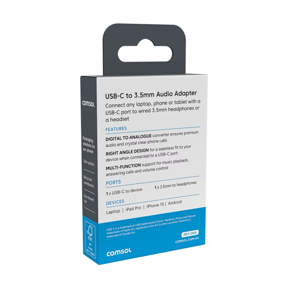 2PK Comsol USB-C To 3.5mm Right Angle Digital Analog Audio Adapter Black