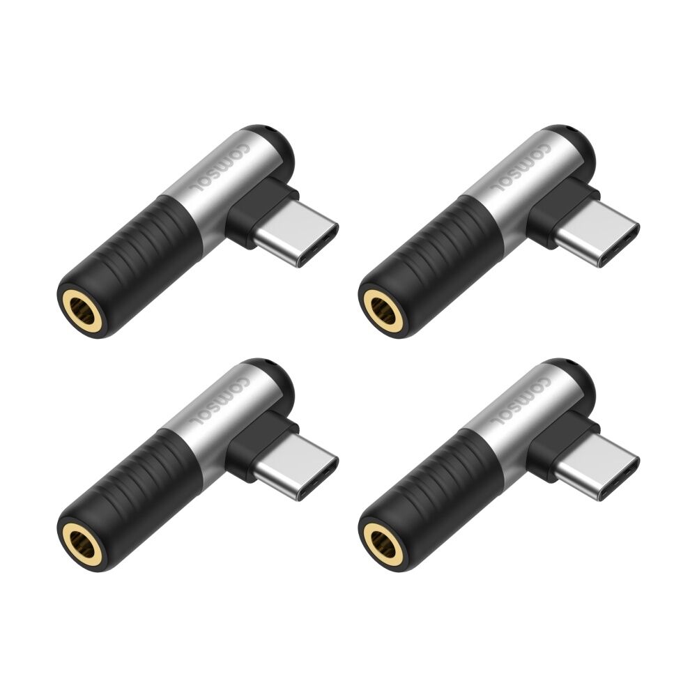 4PK Comsol USB-C To 3.5mm Right Angle Digital Analog Audio Adapter Black