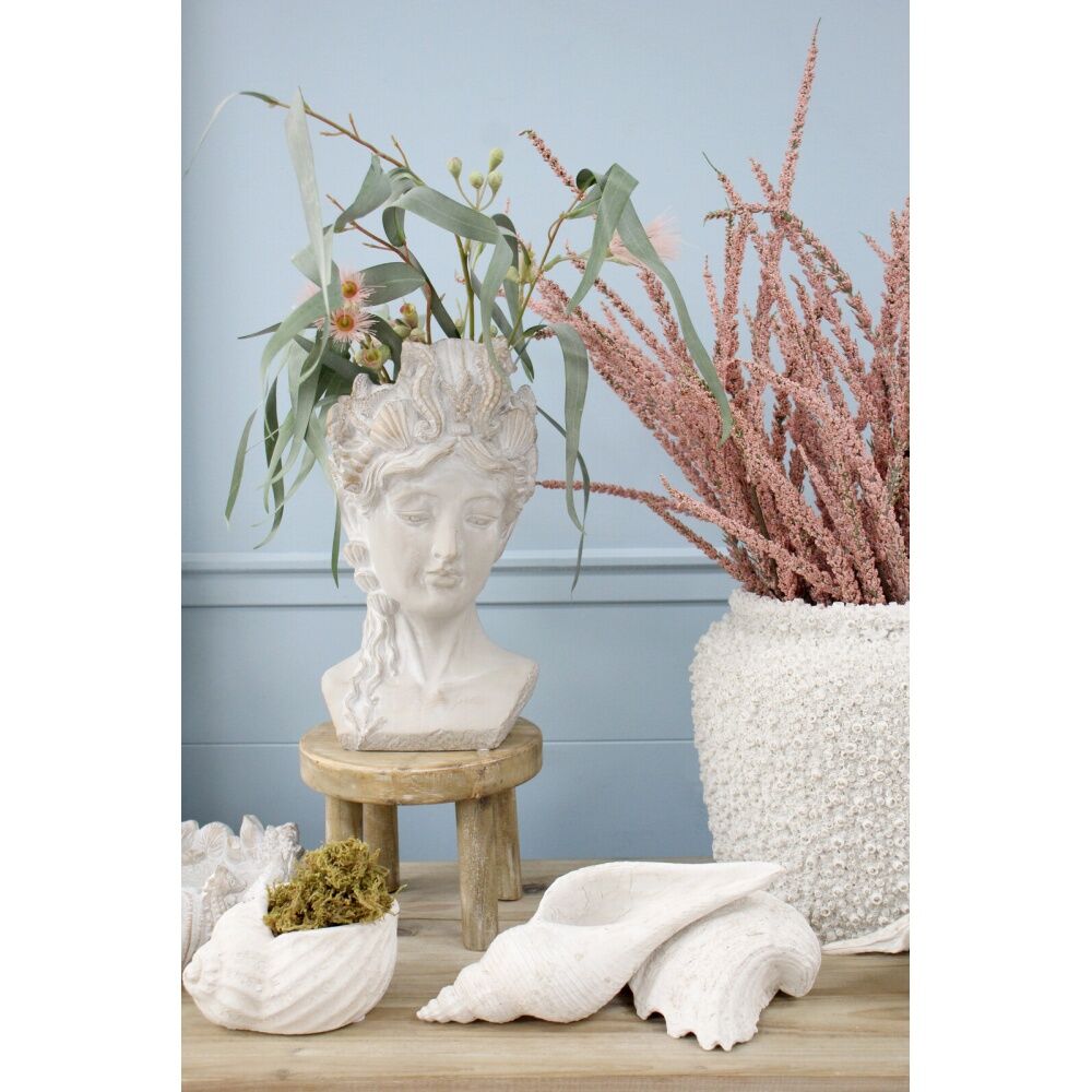 2PK LVD Conch Shell Washed Resin Sea Statue Indoor/Outdoor Decor 27.5x9x8cm