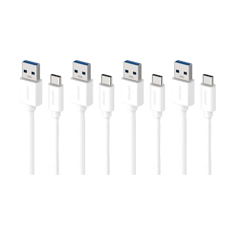 4PK Comsol USB-A To USB-C High-Speed Data Transfer 5Gbps Charge Cable White 1.2m