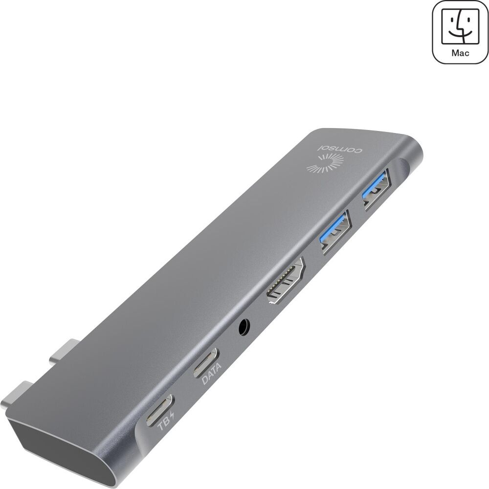 Comsol MacBook HDMI Monitor Computer 6 Port Docking Station Silver
