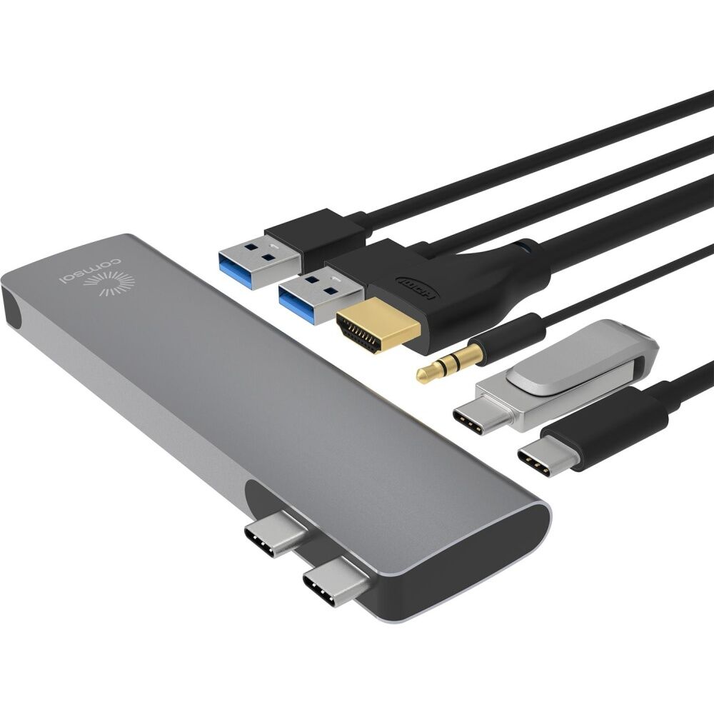 Comsol MacBook HDMI Monitor Computer 6 Port Docking Station Silver
