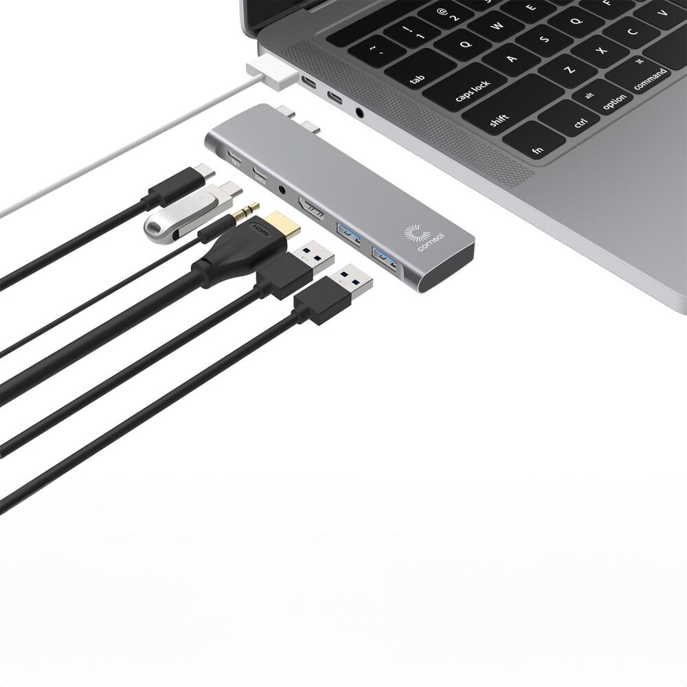 Comsol MacBook HDMI Monitor Computer 6 Port Docking Station Silver