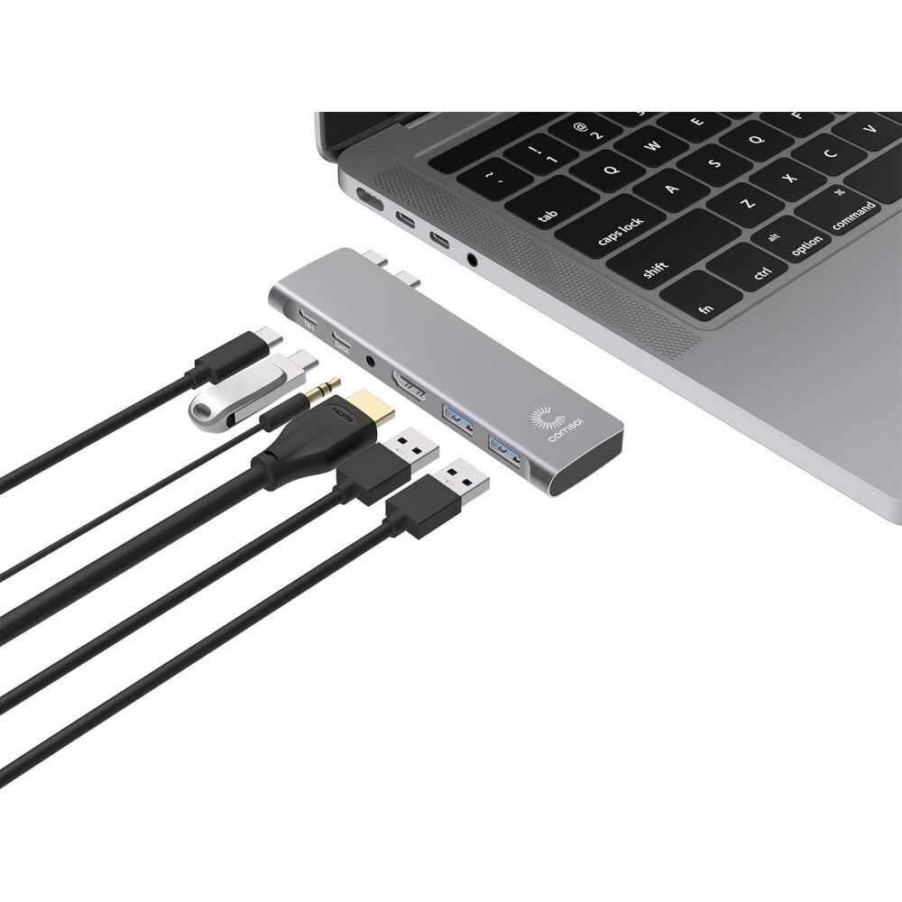 Comsol MacBook HDMI Monitor Computer 6 Port Docking Station Silver