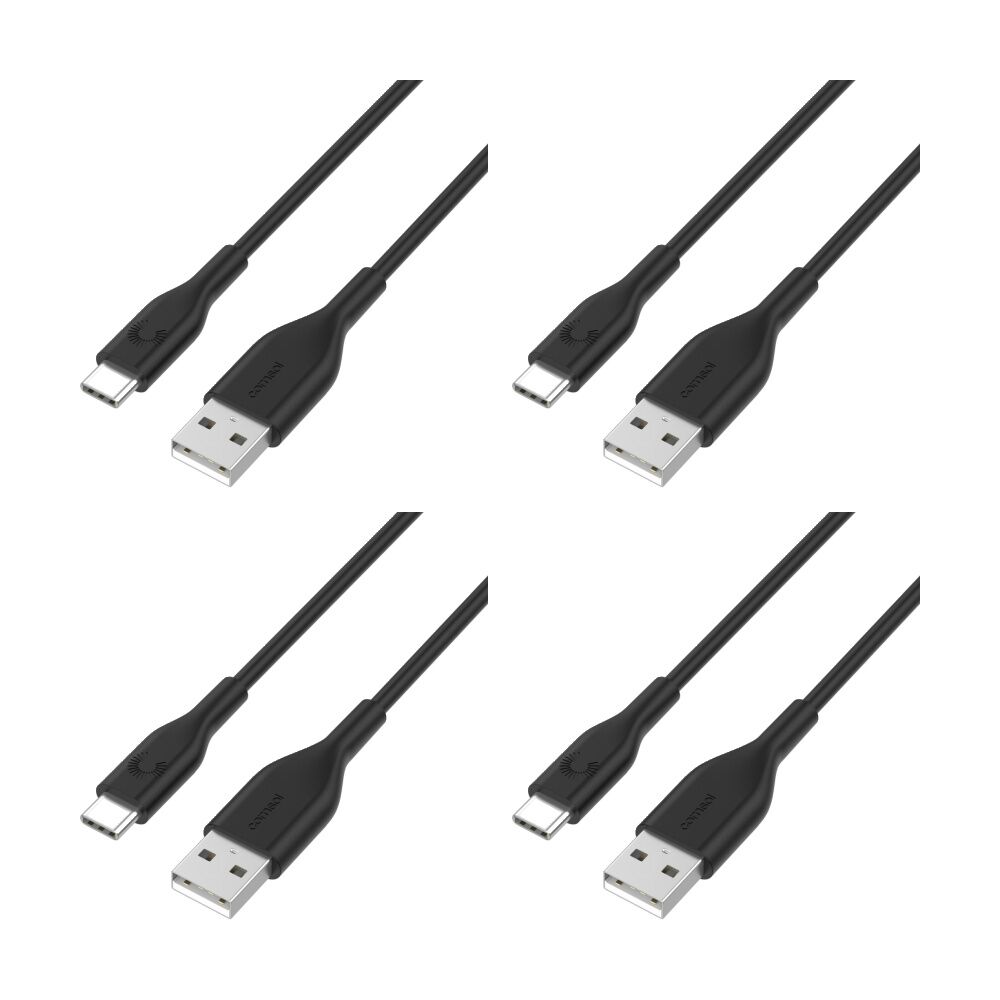 4PK Comsol USB-A To USB-C Data Transfer Charge Plastic Cable Black 1.2m