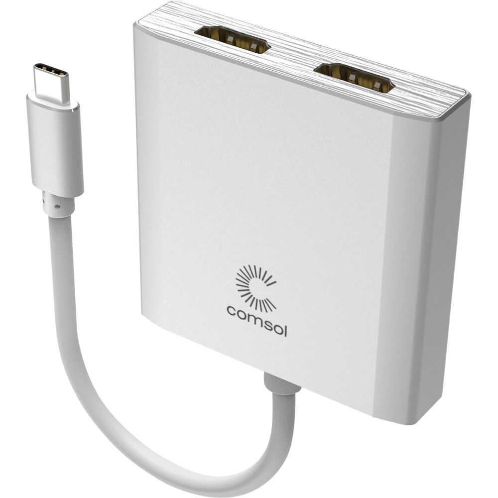 Comsol USB-C to Dual 4K HDMI Monitor Computer Adaptor Silver