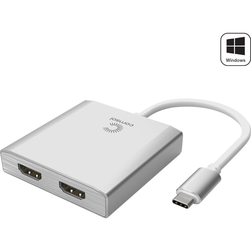 Comsol USB-C to Dual 4K HDMI Monitor Computer Adaptor Silver