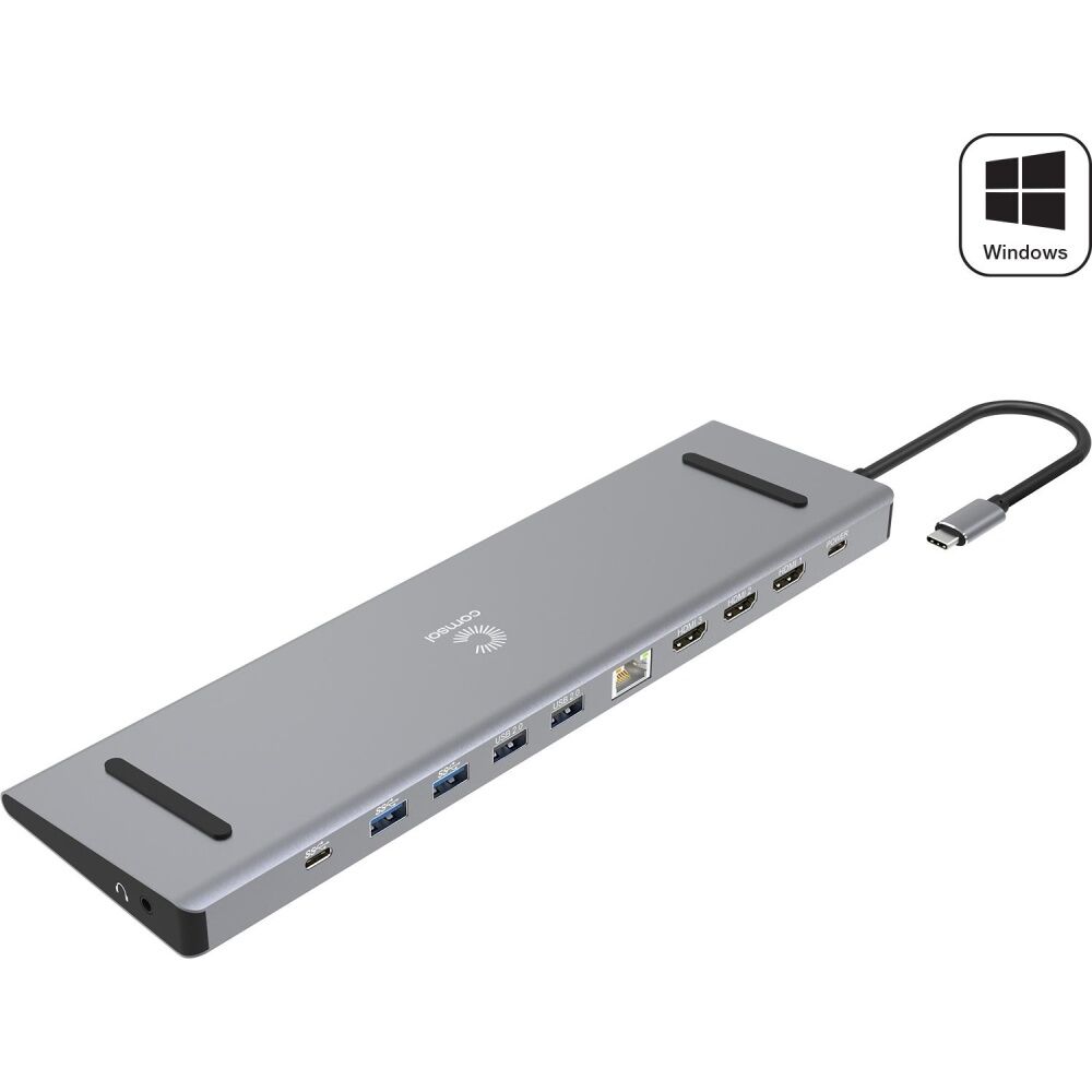 Comsol USB-C to Triple 4K HDMI Monitor Computer Docking Station Grey