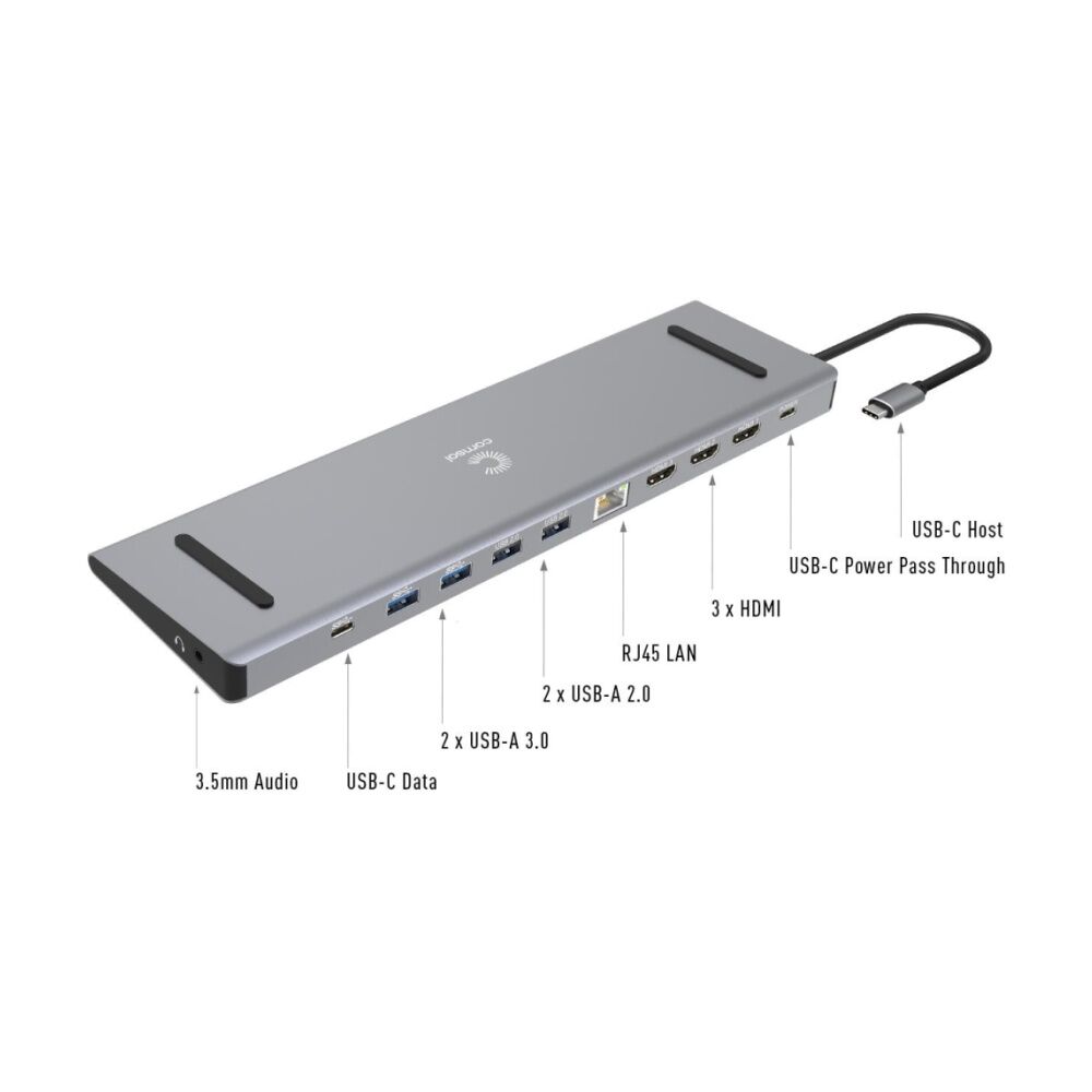 Comsol USB-C to Triple 4K HDMI Monitor Computer Docking Station Grey