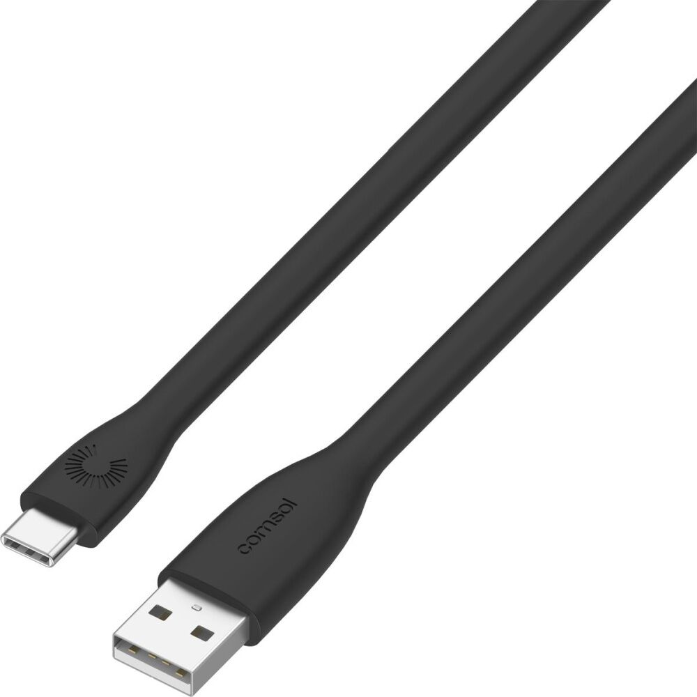 2PK Comsol USB-A To USB-C Silicone Data Transfer Charge Cable Black 25cm