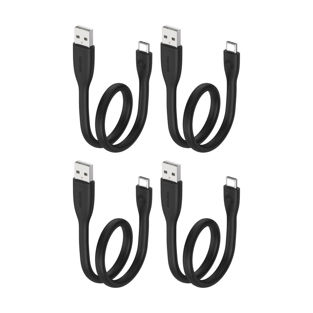 4PK Comsol USB-A To USB-C Silicone Data Transfer Charge Cable Black 25cm