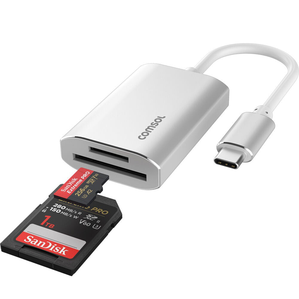Comsol USB-C to SD & Micro 4.0 Monitor Computer Reader Cable Silver