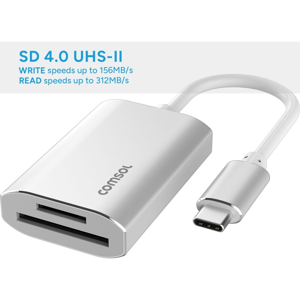 Comsol USB-C to SD & Micro 4.0 Monitor Computer Reader Cable Silver