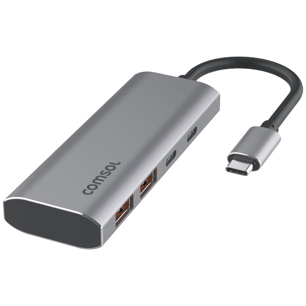 Comsol USB-C Monitor Computer 4 Port Hub Device 10Gbps Silver
