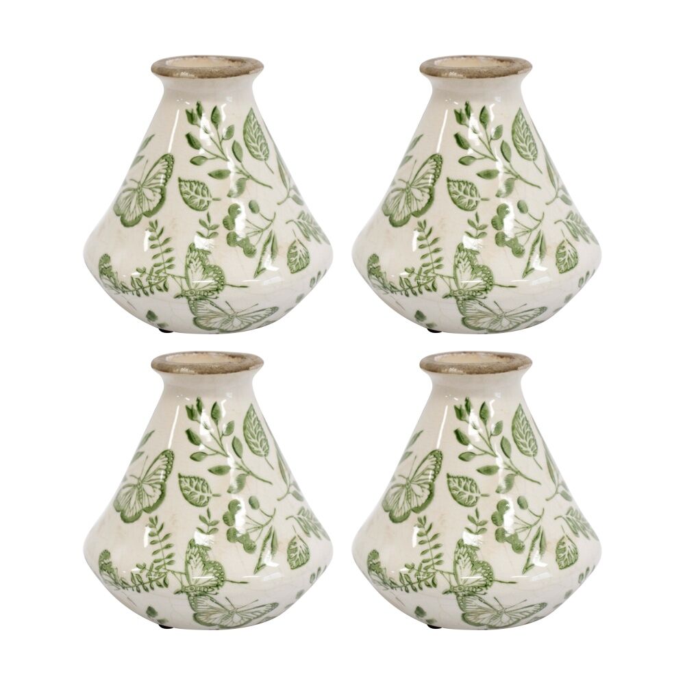 4PK LVD Handcrafted Rustic Enchanted Ceramic Bud Vase Home Decor 12x12x12cm