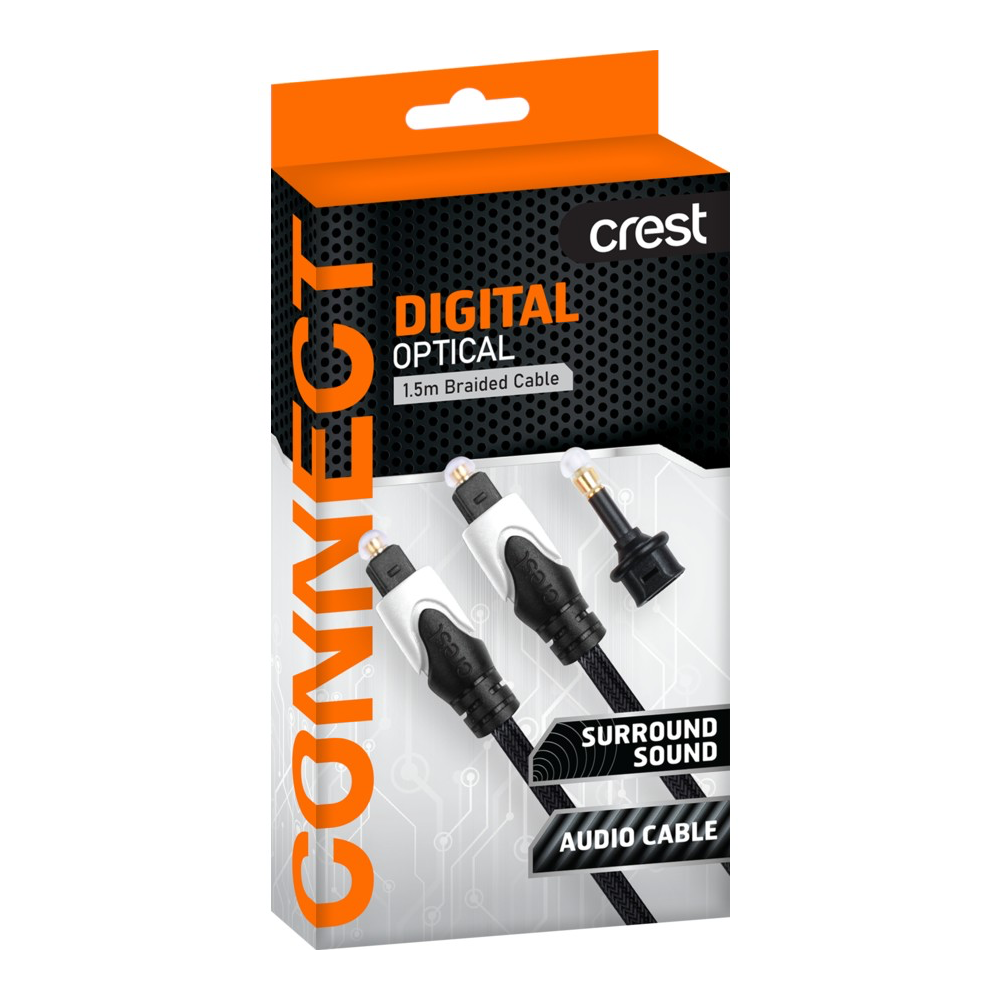3PK Crest Digital Optical Toslink Cable Gold Plated Braided W/ Mini Adapter 1.5m