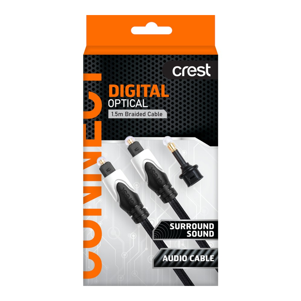 3PK Crest Digital Optical Toslink Cable Gold Plated Braided W/ Mini Adapter 1.5m
