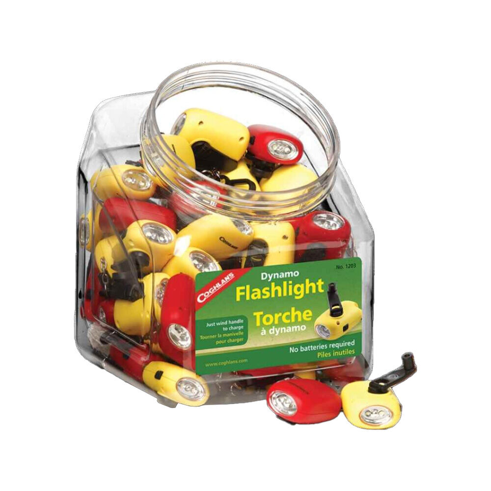 50pc Coghlans Dynamo Flashlight Bowl Battery-Free 2 LED Bulbs Yellow & Red