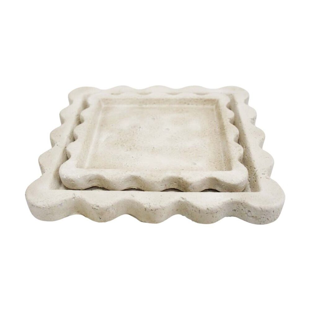 2x 2pc LVD Scallop Sandstone Cement Serving Tray Set Home Decor 25.5x25.5x2.5cm