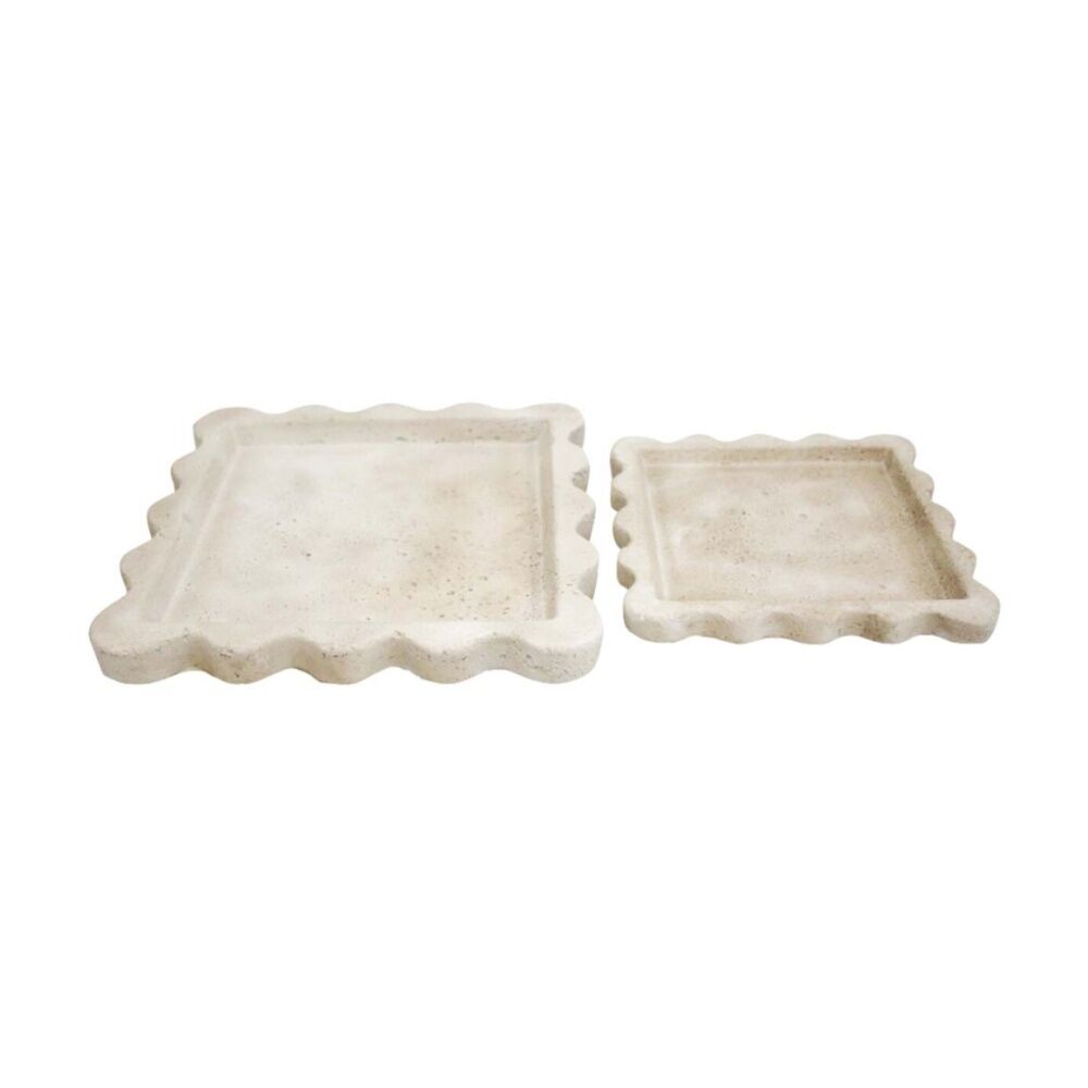 2x 2pc LVD Scallop Sandstone Cement Serving Tray Set Home Decor 25.5x25.5x2.5cm