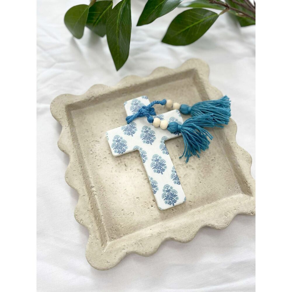2x 2pc LVD Scallop Sandstone Cement Serving Tray Set Home Decor 25.5x25.5x2.5cm