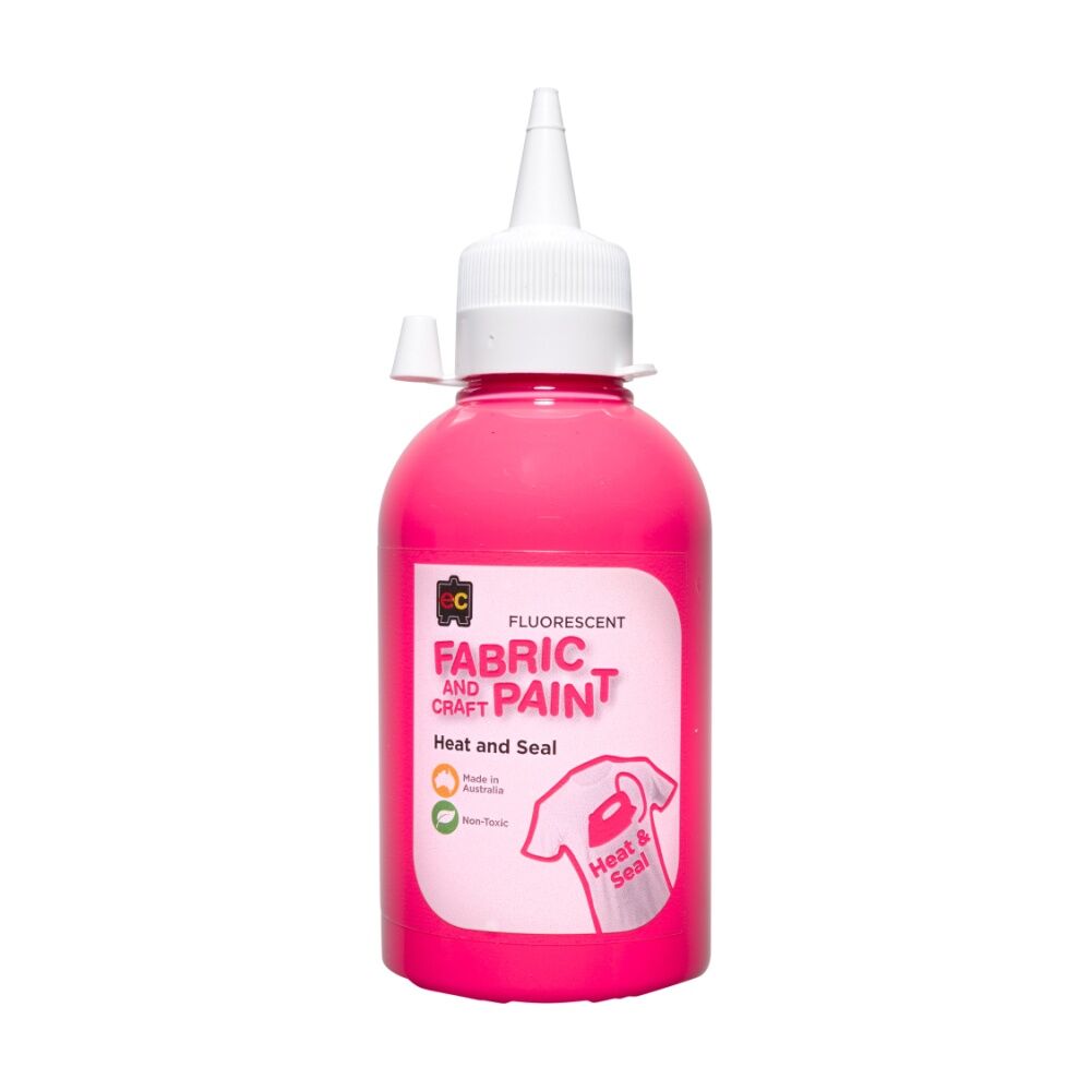 6PK Educational Colours Fluorescent Fabric & Craft Kids Art Paint Pink 250ml 3y+