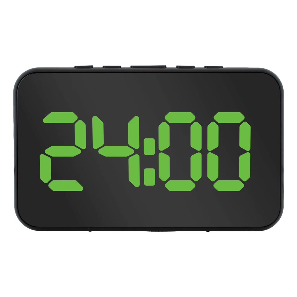 2PK Liquid Ears Large Display Alarm Clock Date USB Battery Power Dimmable Black