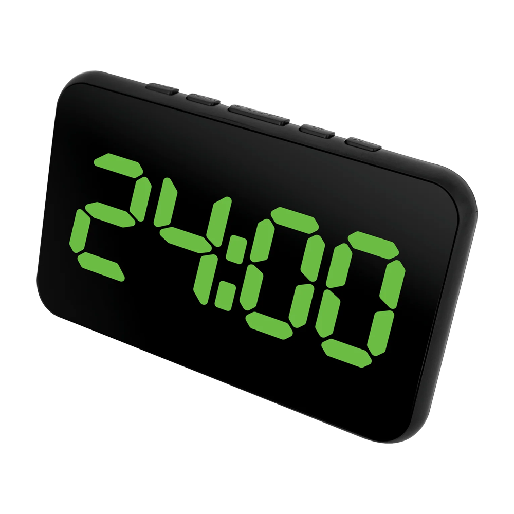 2PK Liquid Ears Large Display Alarm Clock Date USB Battery Power Dimmable Black