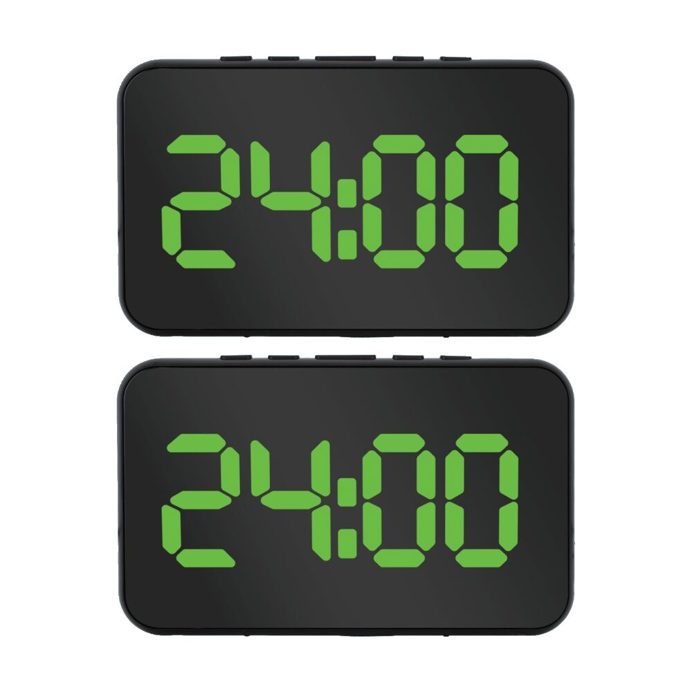 2PK Liquid Ears Large Display Alarm Clock Date USB Battery Power Dimmable Black