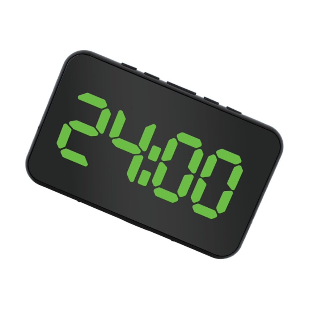 2PK Liquid Ears Large Display Alarm Clock Date USB Battery Power Dimmable Black