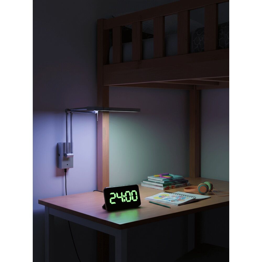 2PK Liquid Ears Large Display Alarm Clock Date USB Battery Power Dimmable Black
