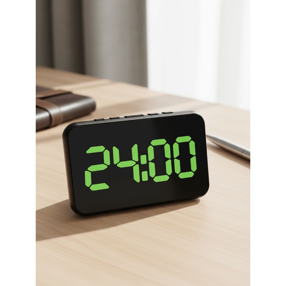 2PK Liquid Ears Large Display Alarm Clock Date USB Battery Power Dimmable Black
