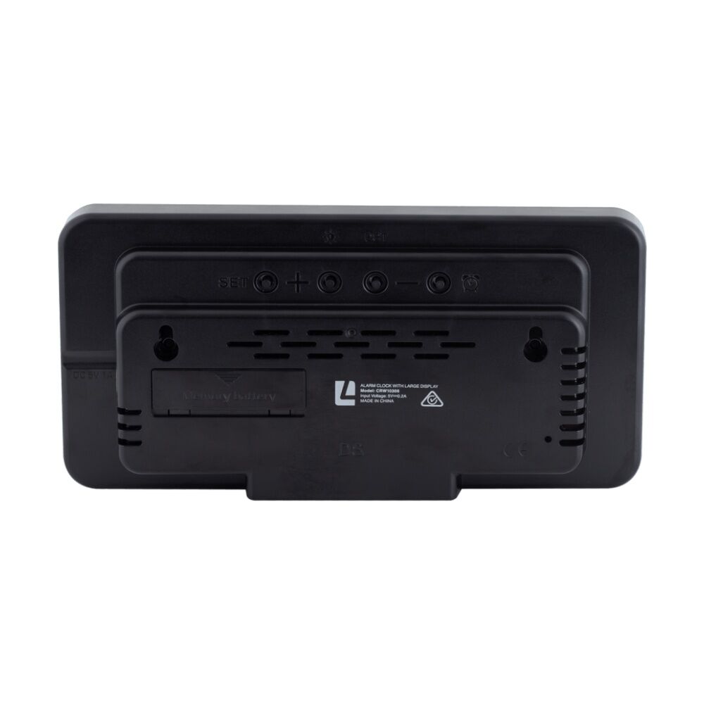 2PK Liquid Ears Large Display Alarm Clock Dual Alarms Dimmable USB Powered Black