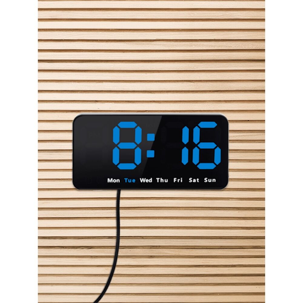 2PK Liquid Ears Large Display Alarm Clock Dual Alarms Dimmable USB Powered Black