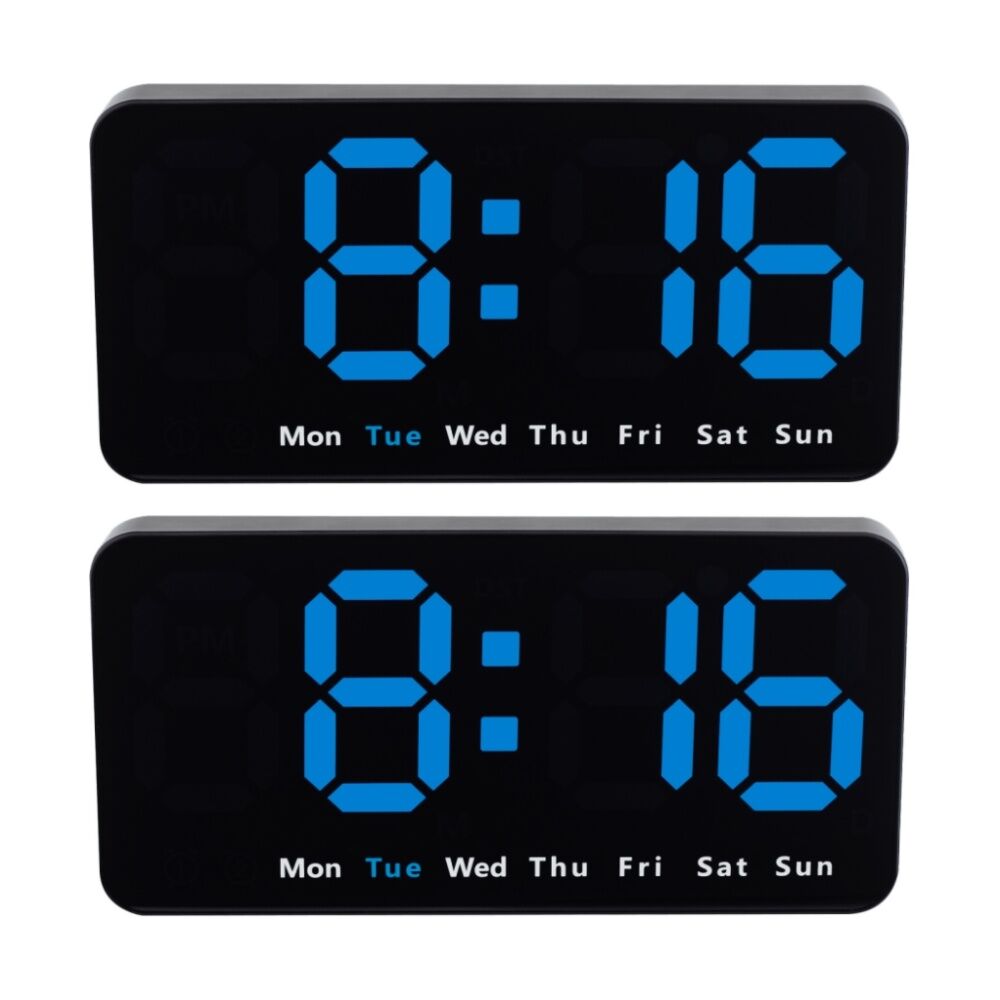 2PK Liquid Ears Large Display Alarm Clock Dual Alarms Dimmable USB Powered Black
