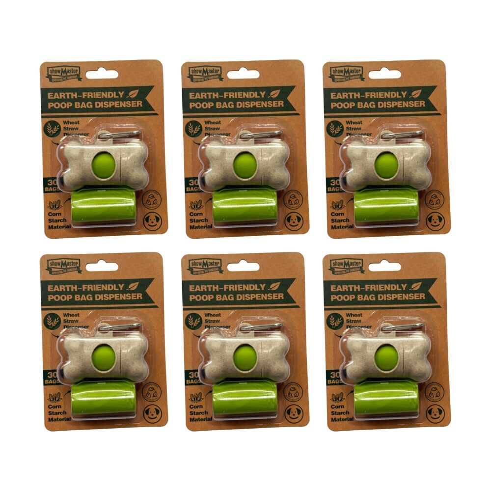 6x 30pc Showmaster Earth-Friendly Poop Dog Waste Bags W/ Dispenser Corn Starch