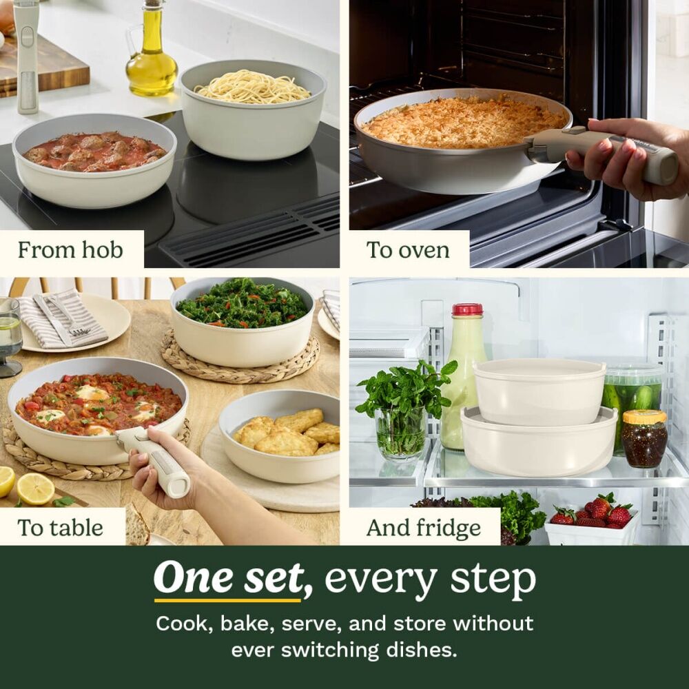 10pc Cuisinart ClickSmart NonStick Detachable Handle Cookware Set Taupe