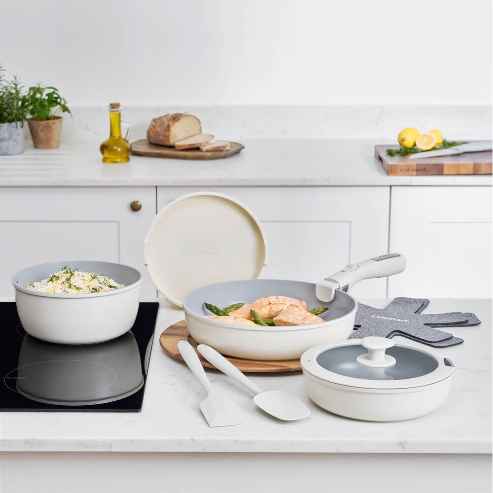 10pc Cuisinart ClickSmart NonStick Detachable Handle Cookware Set Taupe